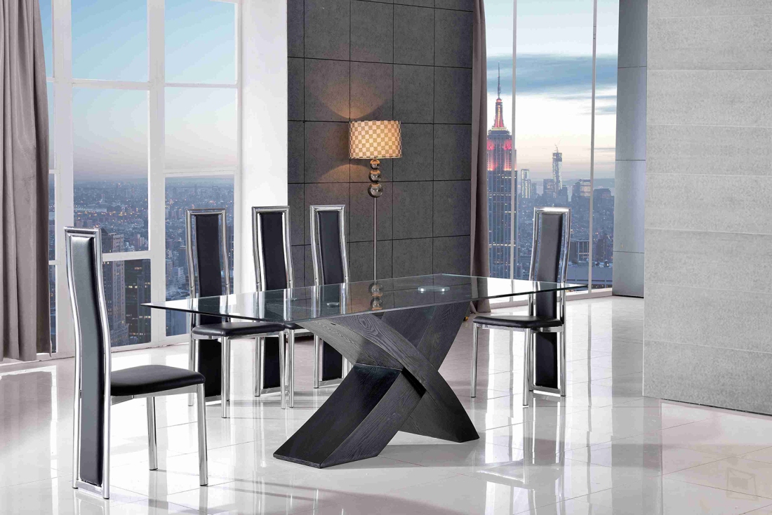 Valencia Glass Dining set with Black Elsa Dining Chairs